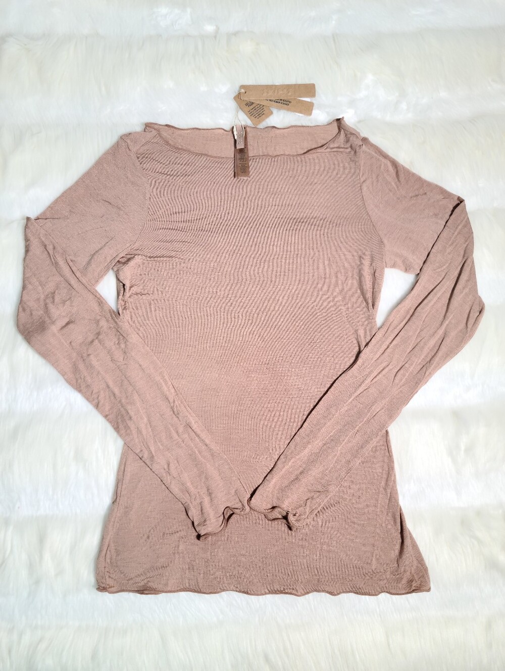 SKIMS Sheer Modal Long Sleeve Boat Neck T Shirt Sienna Medium NEW